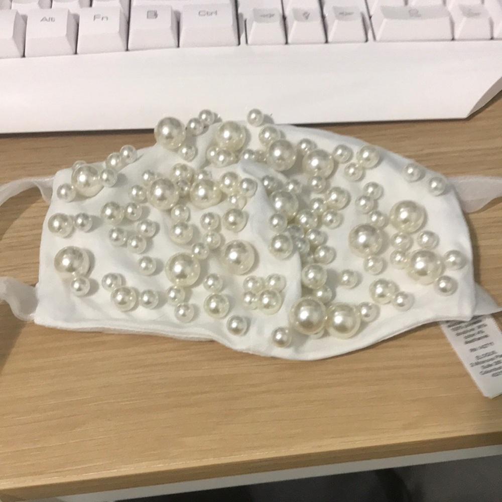 Fancy cloth faux pearl bridal mask